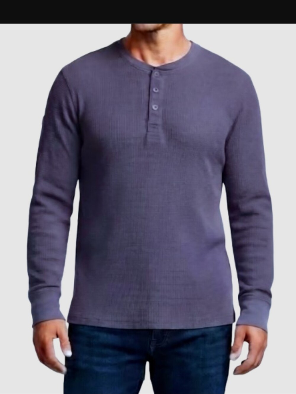 Isotoner Men’s Waffle Thermal Henley Shirt Blue Long Sleeve Large - Runs SMALL